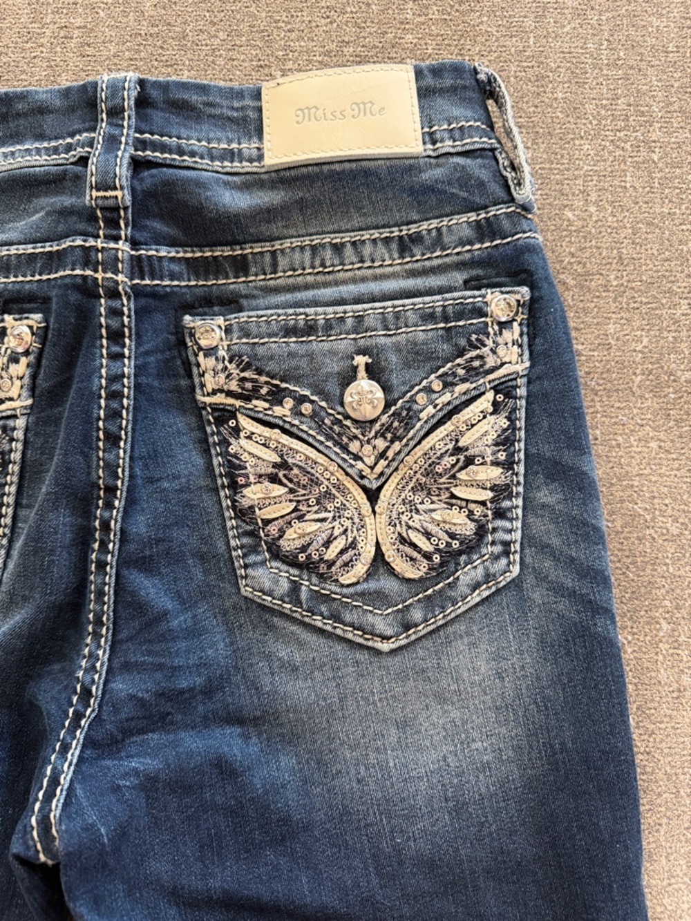 Miss Me Curvy Crop Dark Blue Straight Leg Jeans - Picture 5 of 5